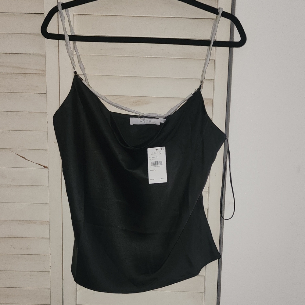 Elegant Black SATIN Women's Top With A Chain Strap IN A LARGE